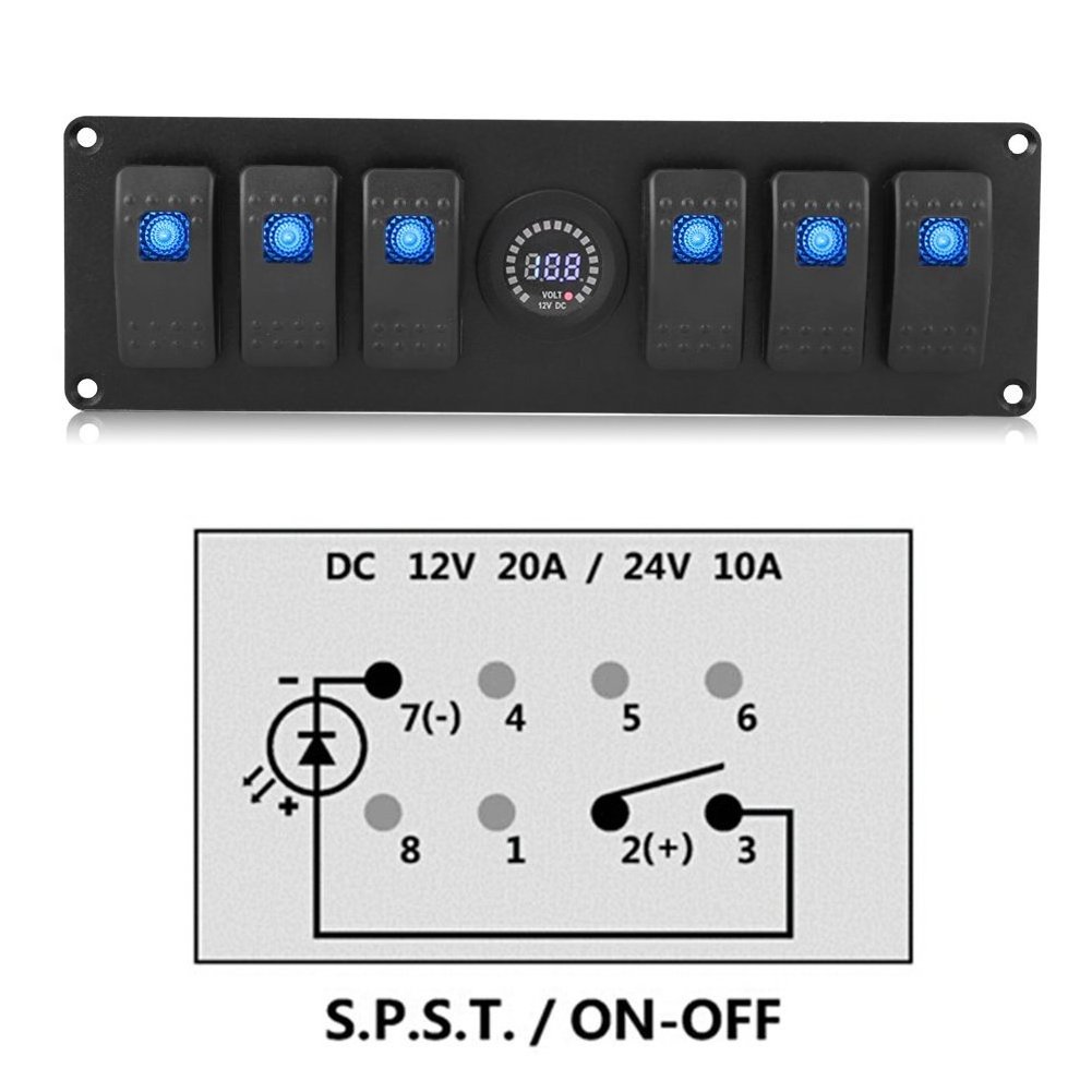 Marine Switch Panel with Voltmeter Waterproof 12V-24V DC Rocker Switch