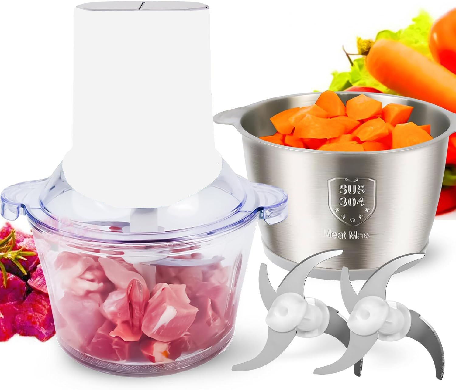 Compact 300W Electric Food Chopper and Meat Grinder 5 Cup Small Stainless Steel Food Processor for Household and Hotel Use