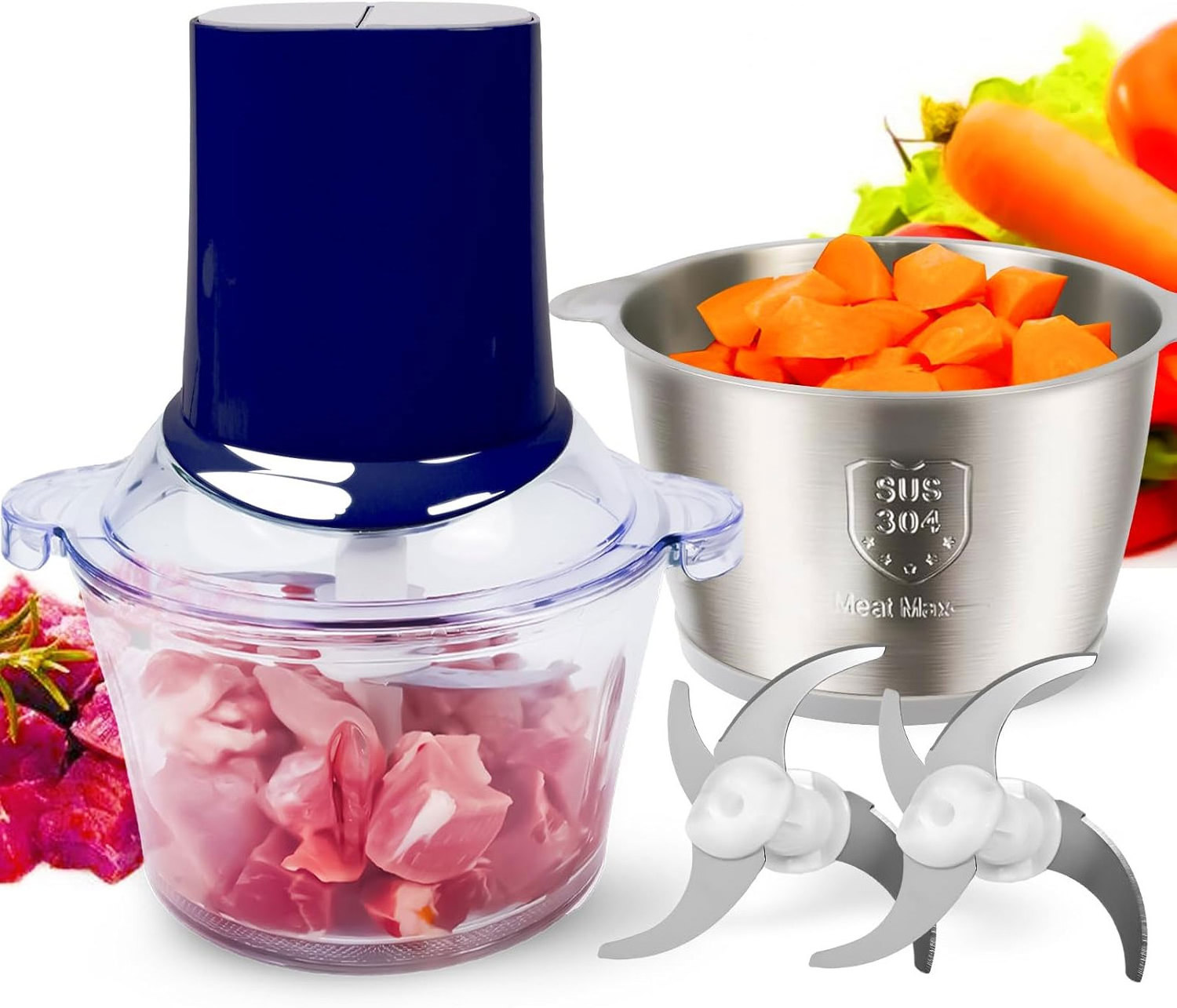 Kitchen Gadgets Electric Food Chopper 8 Cup Food Processor 2 Speed Modes Meat Grinder Vegetable Chopper