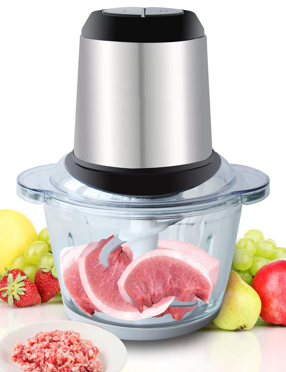 Home Appliance Electric 350W Food Fruit Meat Spice Multi Functional Chopper Grinder 2L Stainless Steel Bowl