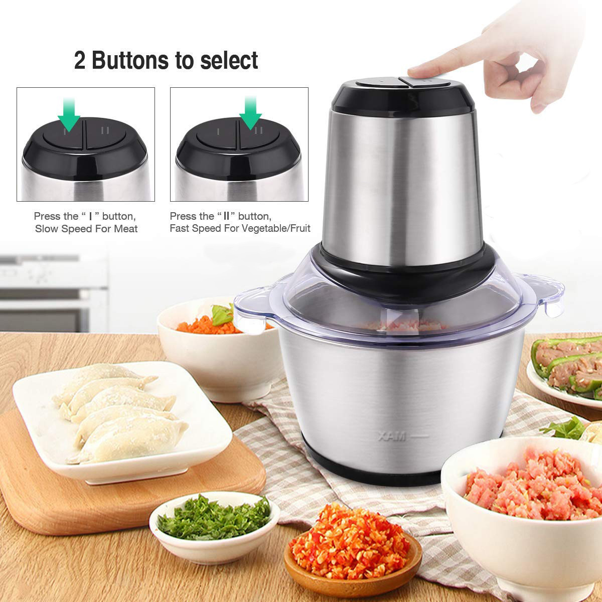 Home Appliance Electric 350W Food Fruit Meat Spice Multi Functional Chopper Grinder 2L Stainless Steel Bowl