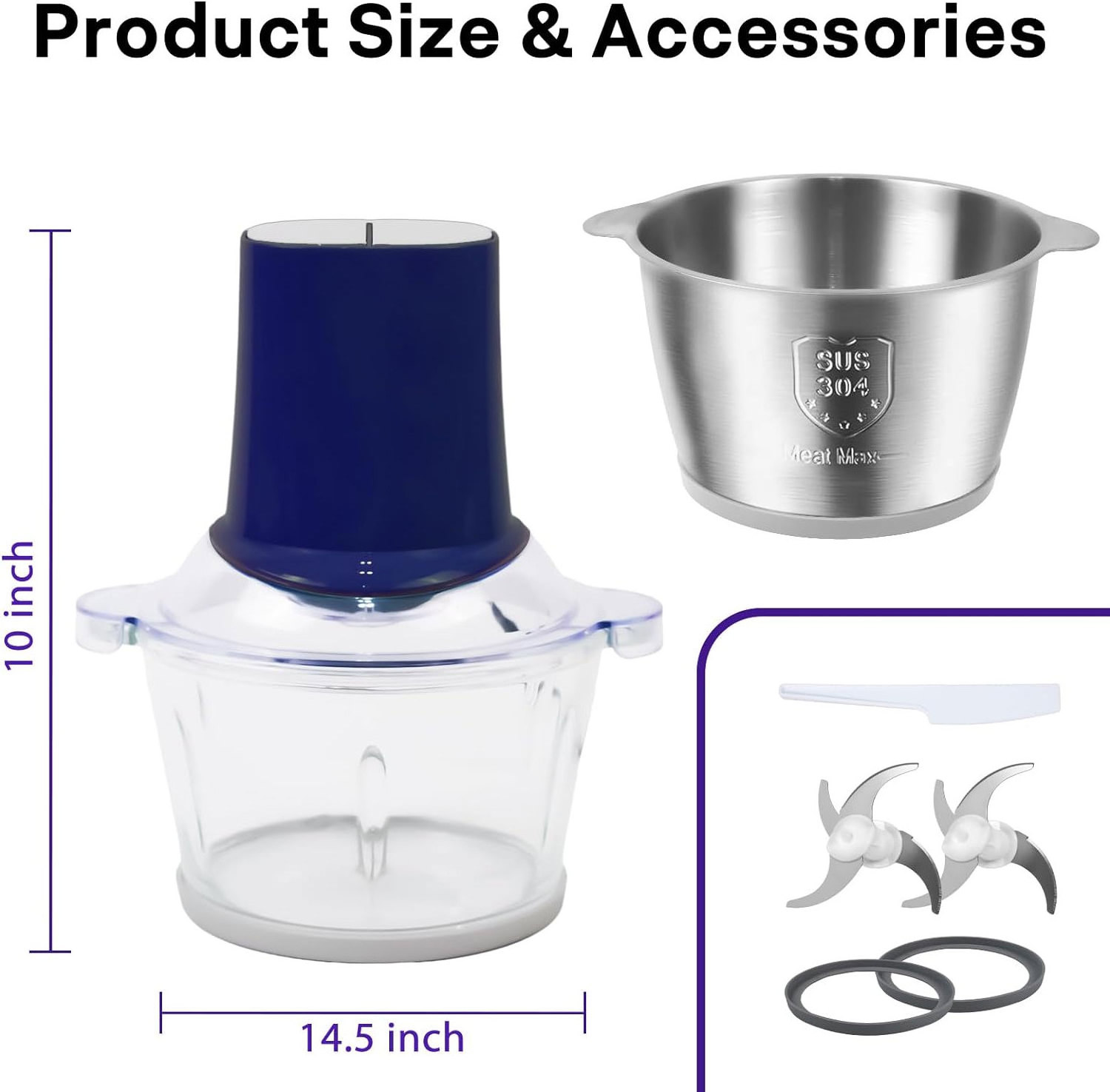 Kitchen Gadgets Electric Food Chopper 8 Cup Food Processor 2 Speed Modes Meat Grinder Vegetable Chopper