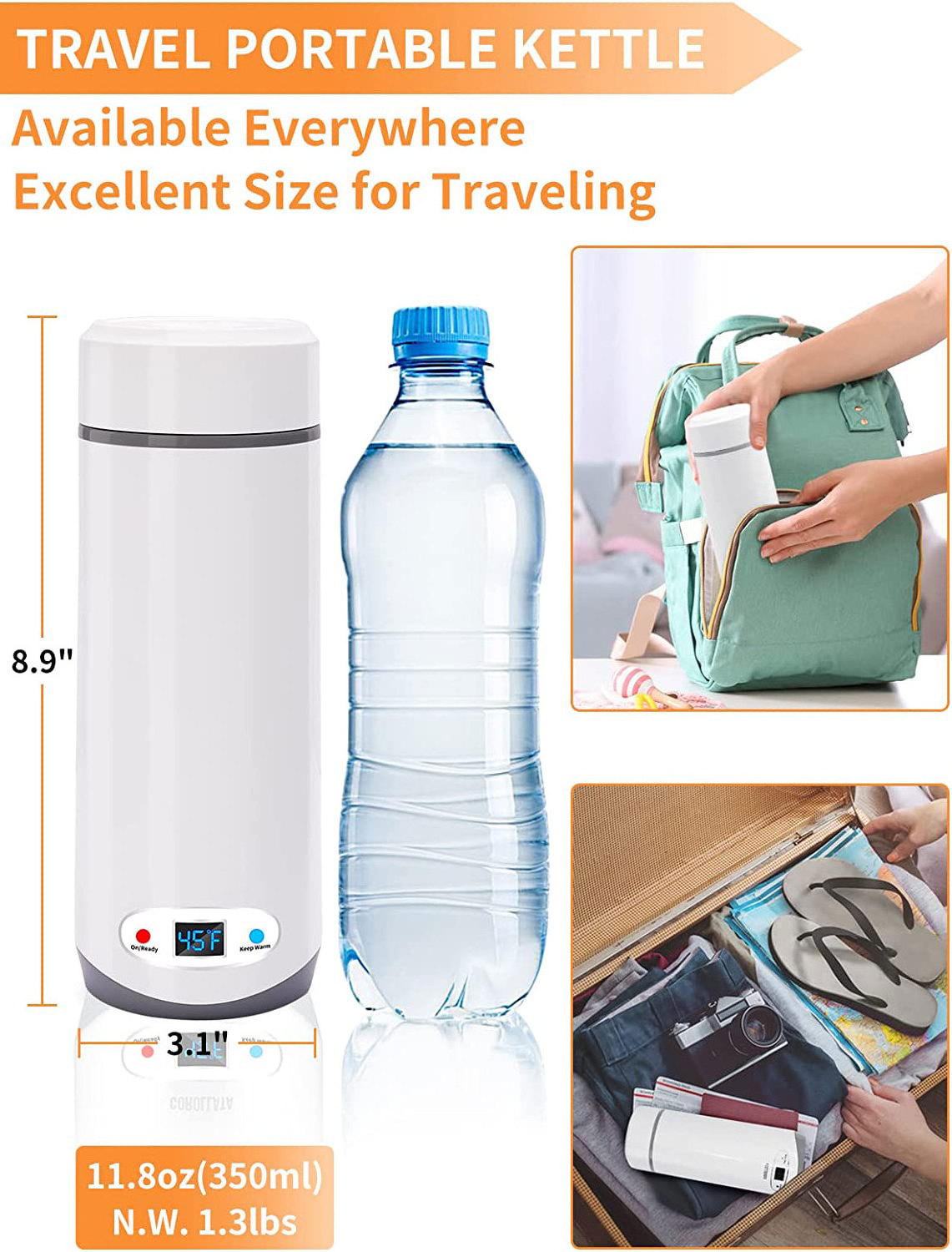 Mini Electric Tea Kettle Travel Thermo Flask 300W Portable Electric Water Boiler 350ML Heating Cup