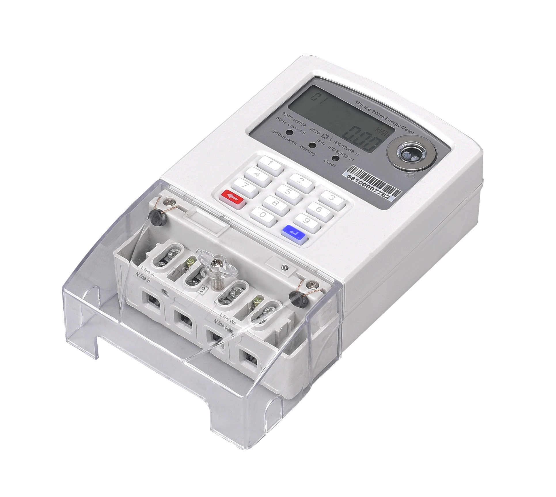 220V 5/60A STS Single Phase Prepaid Power Meter Keypad Prepaid Digital Only LCD Display -25 to +50 0-999999.99 18 Months DDSY986