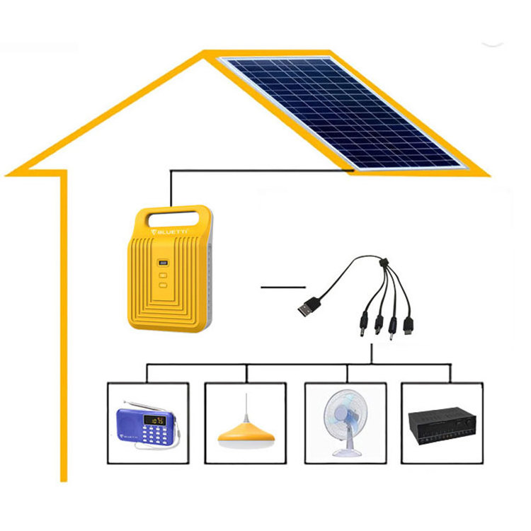 Paygo Floodlight Mobile Home Solar Panel Fan Lighting System Mini Pay As You Go Solar System With Ac Output