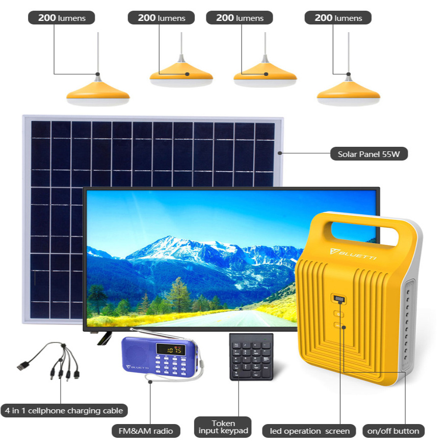 Paygo Floodlight Mobile Home Solar Panel Fan Lighting System Mini Pay As You Go Solar System With Ac Output