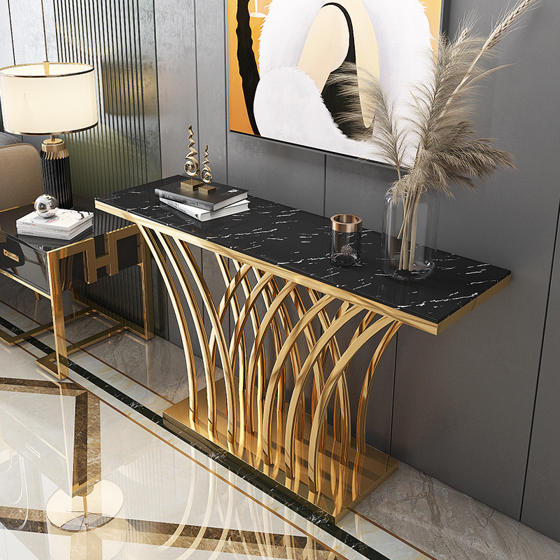 Luxury Modern Gold Stainless Steel Console Table Marble Top Rectangle Hallway Table for Home Hotel furniture