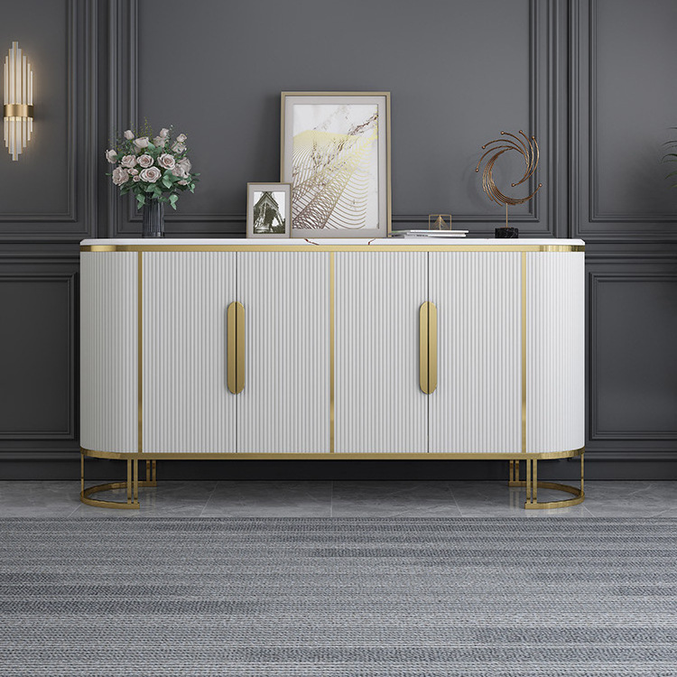 modern luxury gold and white sideboard marble top storage side cabinet with stainless steel frame for living room furniture