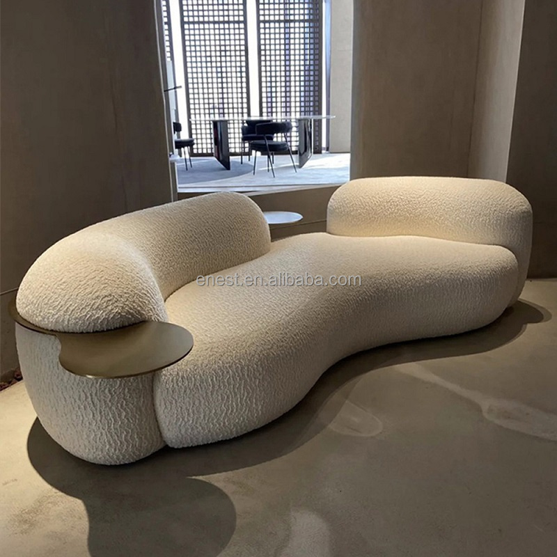 Modern modular lounge Curved sofa  corner teddy velvet couch living room sofa with metal coffee table set furniture