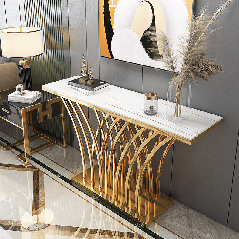 Luxury Modern Gold Stainless Steel Console Table Marble Top Rectangle Hallway Table for Home Hotel furniture