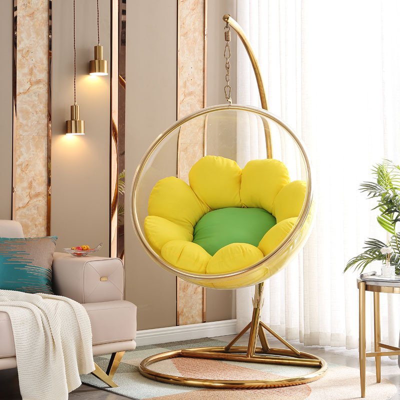 Hot Sell Transparent hanging chairs Swing Floor Stand Golden acrylic Bubble Chair for hotel living room furniture