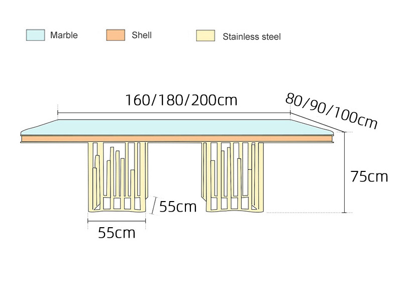 Luxury large rectangular Brass gold stainless steel leg marble top dining table and chair set for wedding dining room furniture