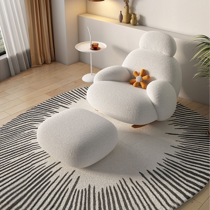 Nordic Modern Apartment Living Room White Fabric Rocking Lazy Chair Plush Upholstered Recliner Sofa Chairs With Stool