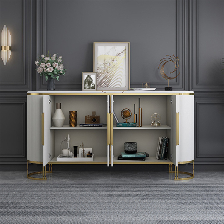 modern luxury gold and white sideboard marble top storage side cabinet with stainless steel frame for living room furniture