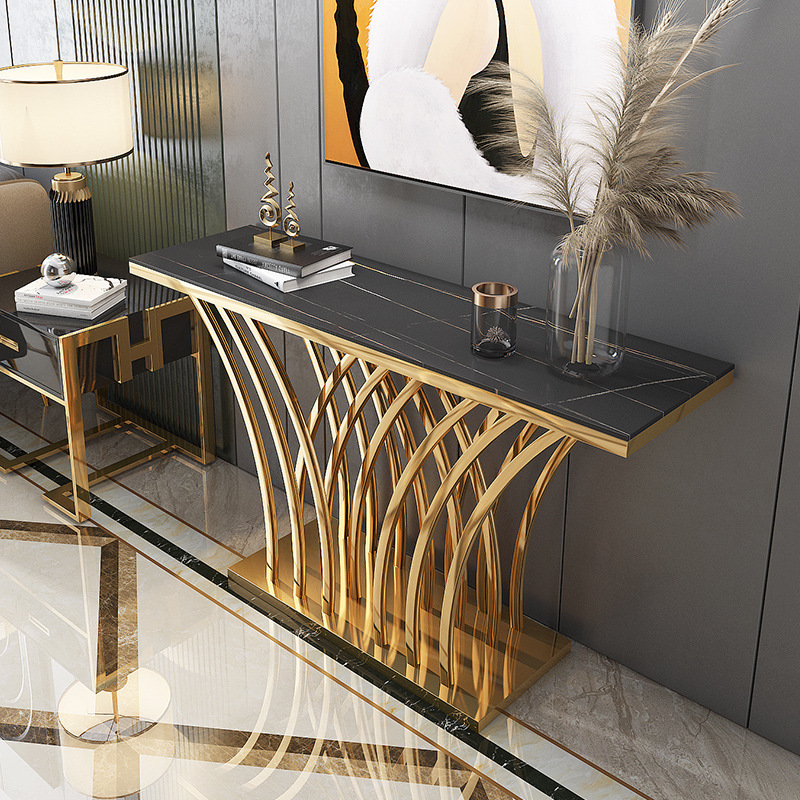 Luxury Modern Gold Stainless Steel Console Table Marble Top Rectangle Hallway Table for Home Hotel furniture