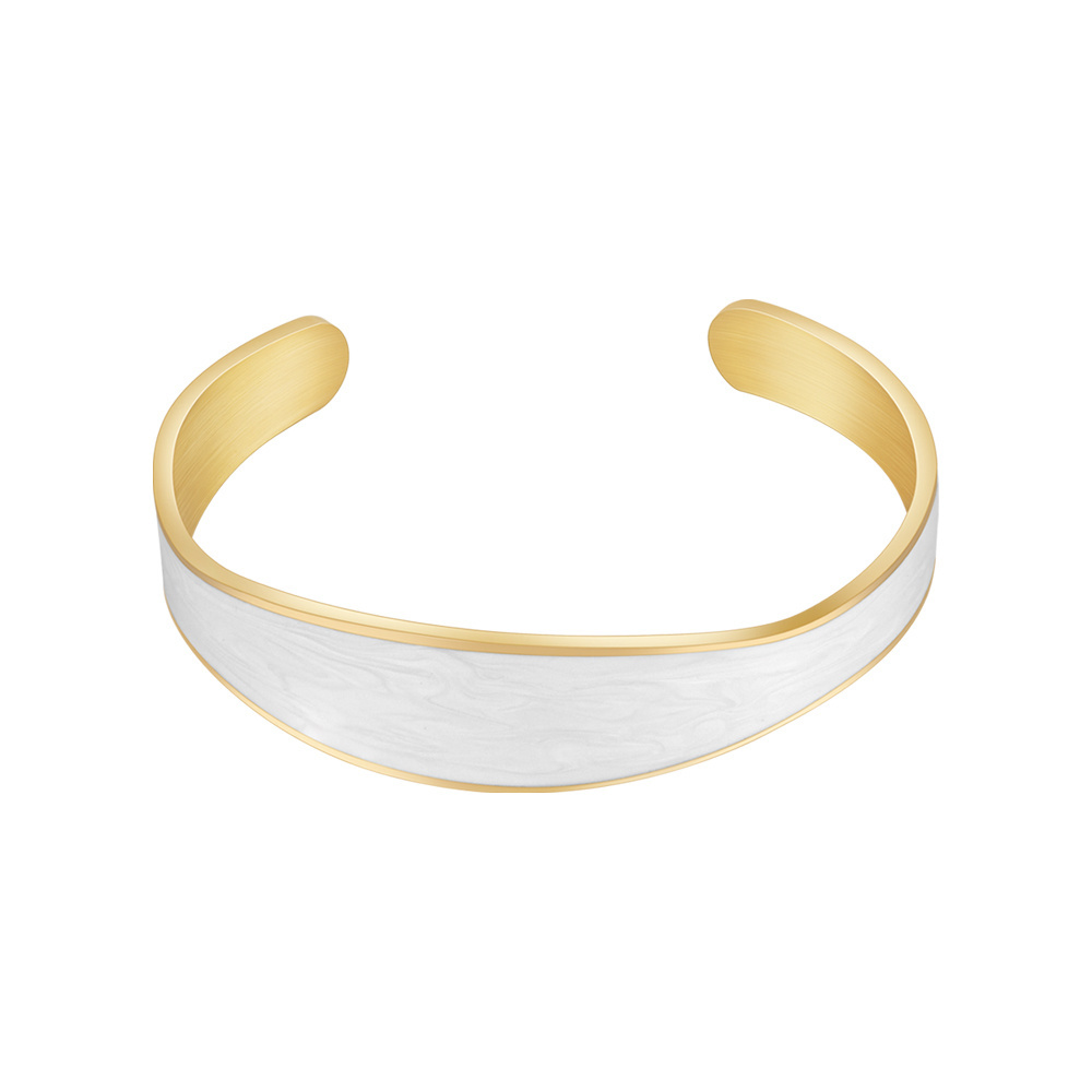 Irregular Thick Circle White Epoxy Cuff Bangle Latest 18K Gold Plated Stainless Steel Jewelry For Women Open Bracelet B232385