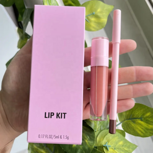 Private label lip kits vegan long lasting lip gloss with liner kit pink package