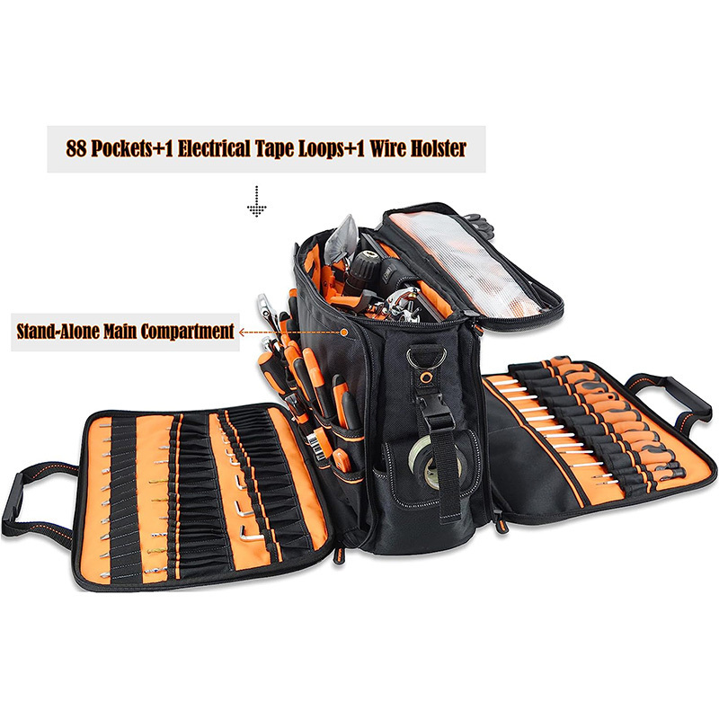 88-Pockets Heavy Duty Custom Travel Computer Laptop Electrical Mechanic Storage Organizer Technician Tool Bag for electricians