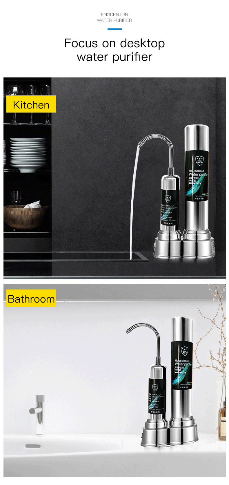 Customized Wholesale Kitchen faucet mounted water purifier mini tap water filter with ceramic carbon filter cartridge