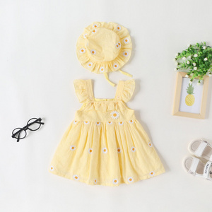 Baby Embroidery Dress Summer Cotton Newborn Baby Princess Dresses With Hat Fly Sleeve Baby Girl Clothes