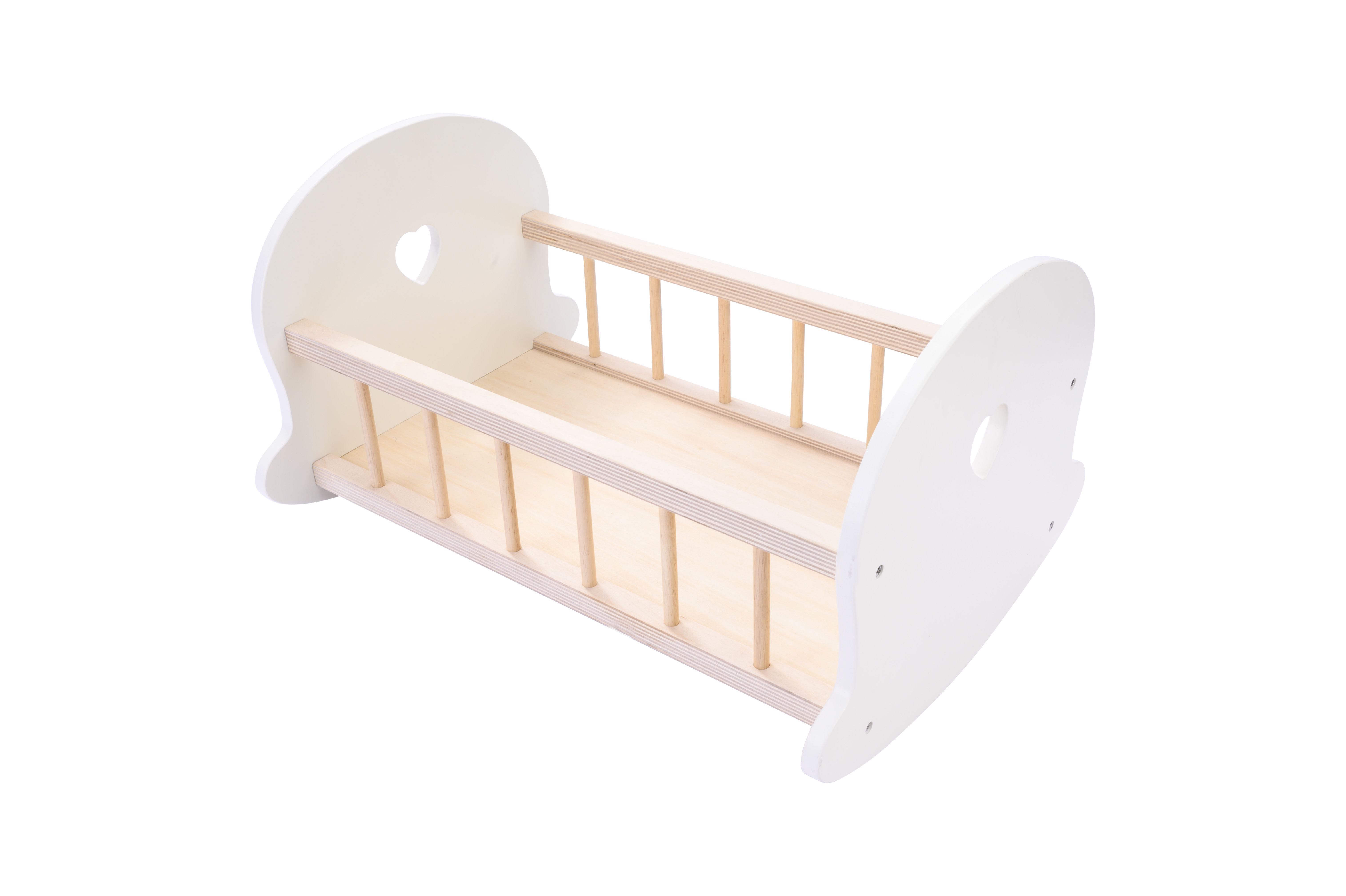 Doll swinging rocking bed made of plywood with pink dotted Mattress, sheet and pillow