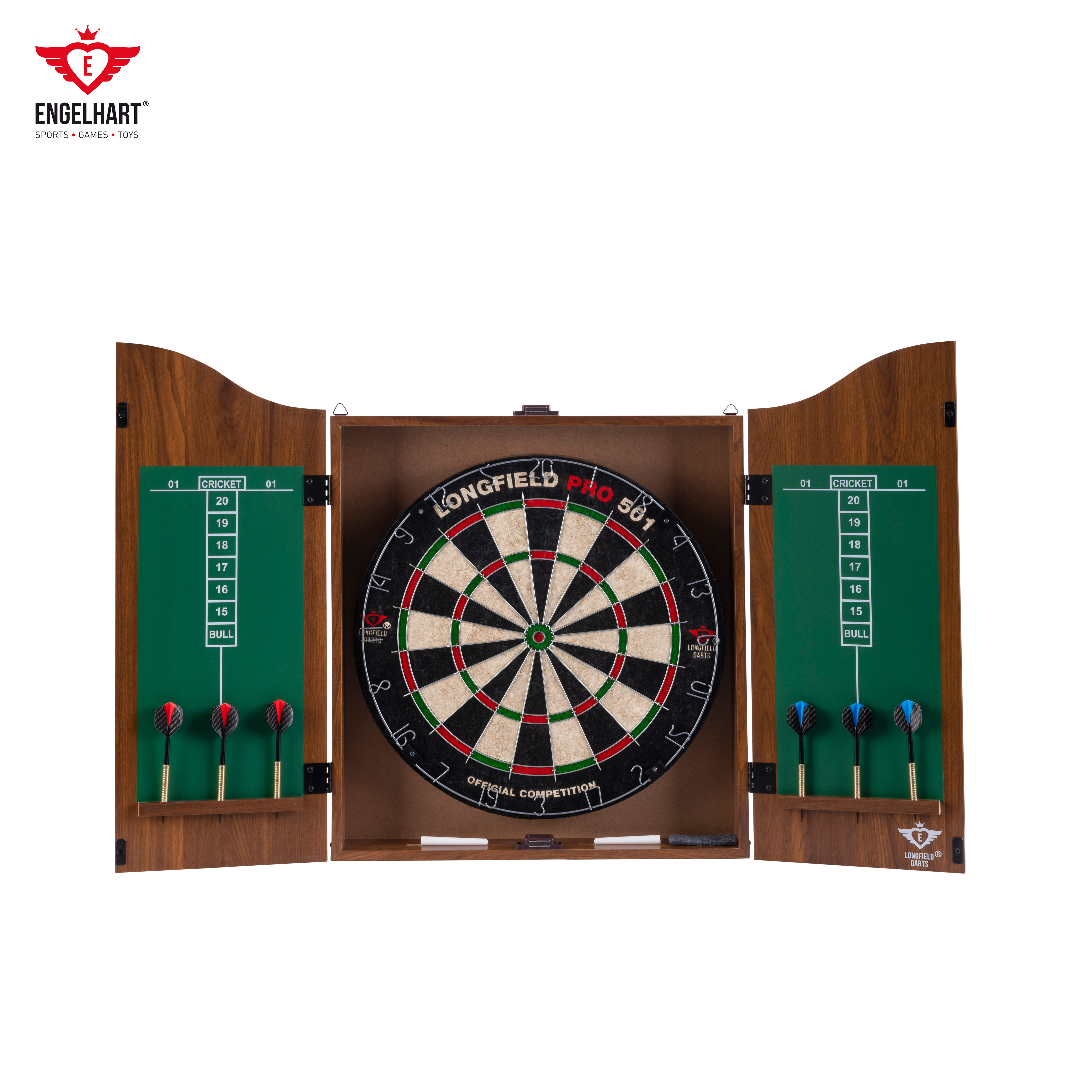 Longfield Darts Premium Quality Wooden Brown Cabinet + Sisal Dartboard Including 2 sets of 18 gram dart board games wholesale EU