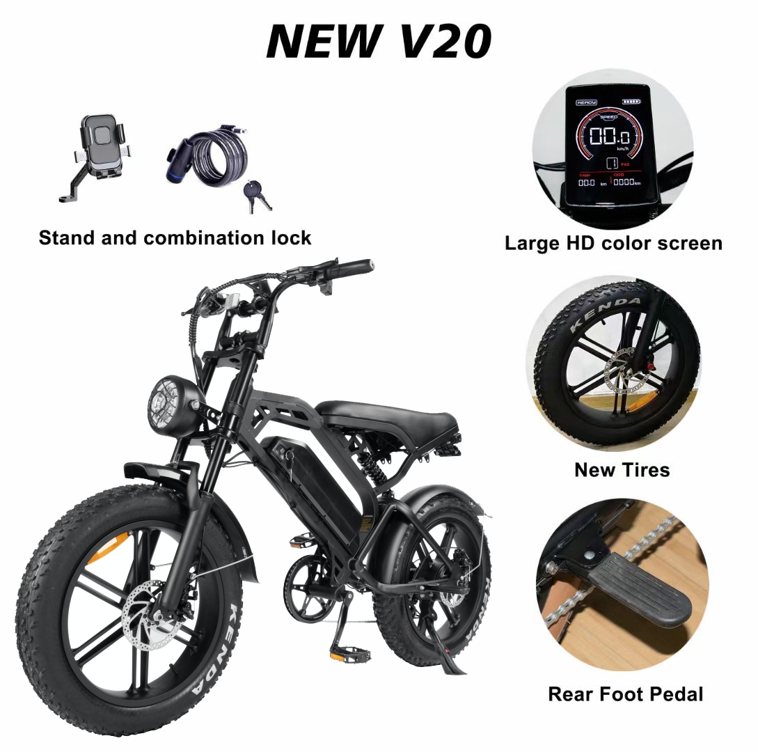 US EU Warehouse 20inch Full suspension V20 750w electric bike fat tire bicycle beach cruise e-bike all terrain off road ebike