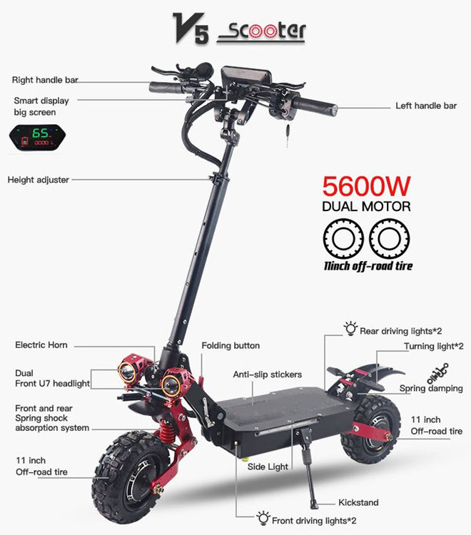 Popular 11inch  offroad high power 60v electric scooter 5600w dual motor fast speed with seat