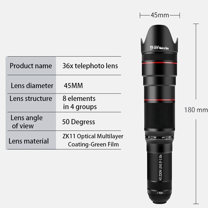 Mobile Phone Camera Lens 4 in 1 36X Zoom wide-angle fisheye macro Lens External Telescope Telephoto lens