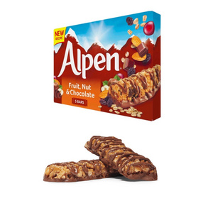 Wholesale Healthy Protein Bars Wholegrains Crunchy Snack High Fibre Alpen Fruit Nut and Milk Chocolate Bar with New Recipe