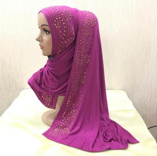 Cotton Jersey Hijab Scarf Wrap Glittering Rhinestones Scarf for Women