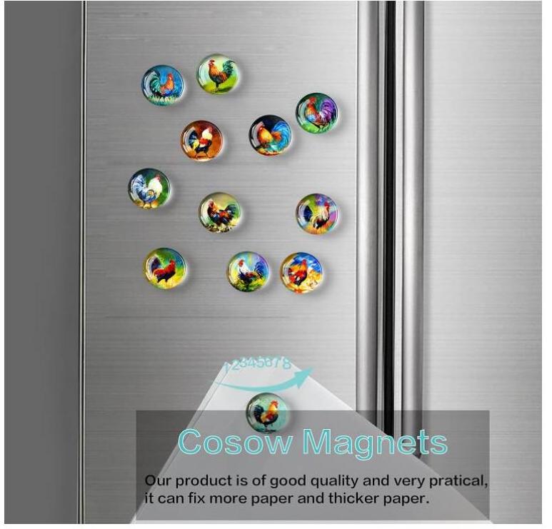 Glass Strong Magnetic Refrigerator Magnet Fridge Sticker - Rooster Round Glass Fridge Decoration, Office Whiteboard Cabinet