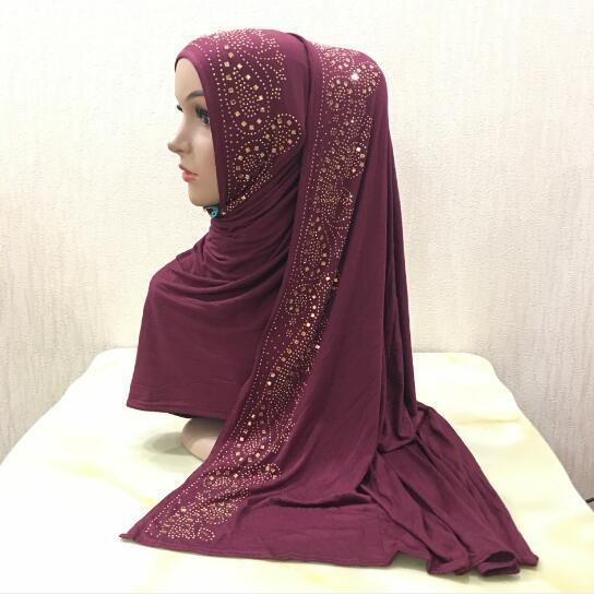 Cotton Jersey Hijab Scarf Wrap Glittering Rhinestones Scarf for Women