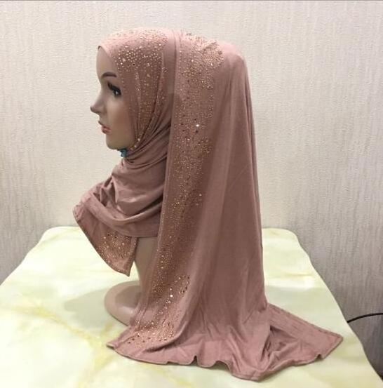 Cotton Jersey Hijab Scarf Wrap Glittering Rhinestones Scarf for Women