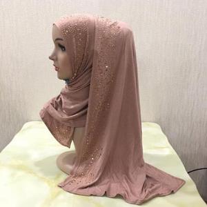 Cotton Jersey Hijab Scarf Wrap Glittering Rhinestones Scarf for Women