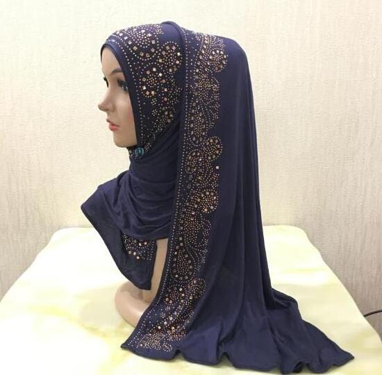 Cotton Jersey Hijab Scarf Wrap Glittering Rhinestones Scarf for Women