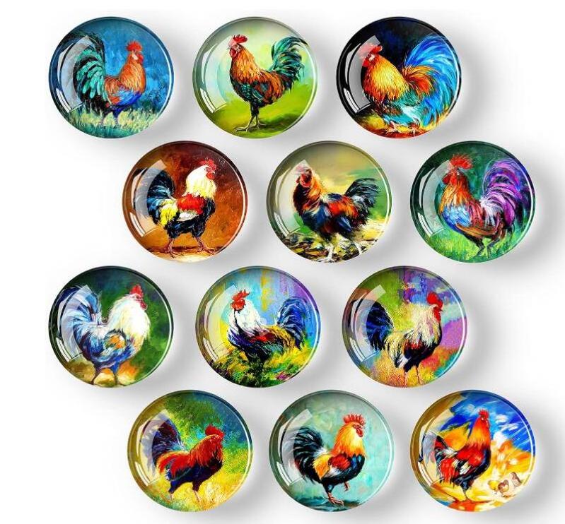 Glass Strong Magnetic Refrigerator Magnet Fridge Sticker - Rooster Round Glass Fridge Decoration, Office Whiteboard Cabinet