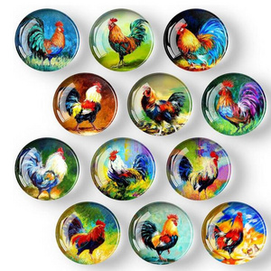 Glass Strong Magnetic Refrigerator Magnet Fridge Sticker - Rooster Round Glass Fridge Decoration, Office Whiteboard Cabinet