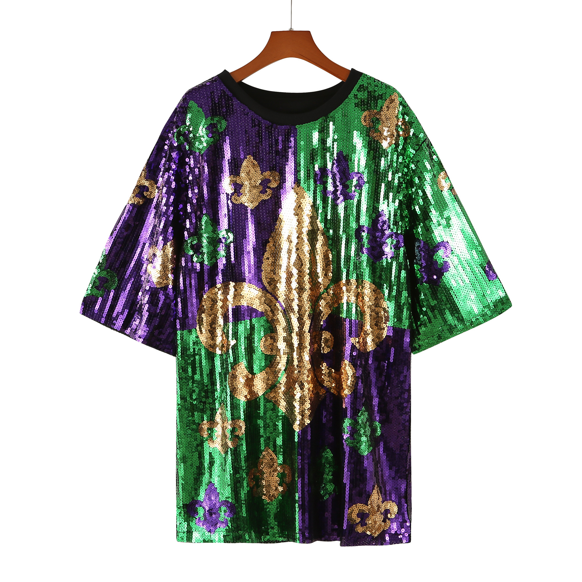 2024 Valentines Day gifts custom size design wholesale ladies Clothing long Mardi Gras Apparel T shirts sequin dresses for women