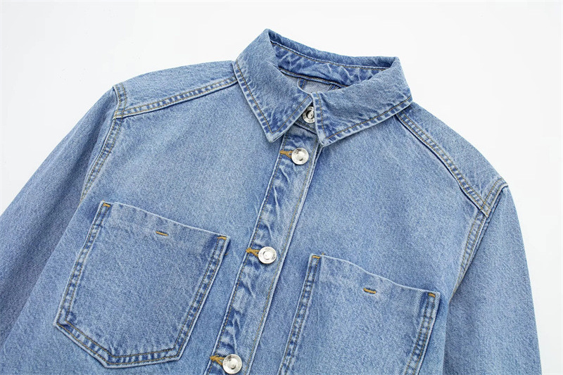 2023 wholesale plain blazer ladies long sleeve button down crop tops custom denim jean short shirt jackets for women suppliers