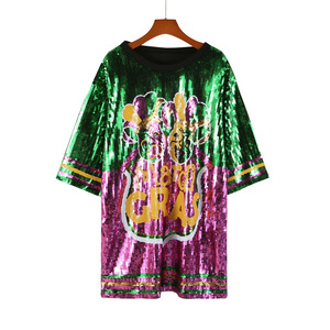 2024 Valentines Day gifts custom size design wholesale ladies Clothing long Mardi Gras Apparel T shirts sequin dresses for women