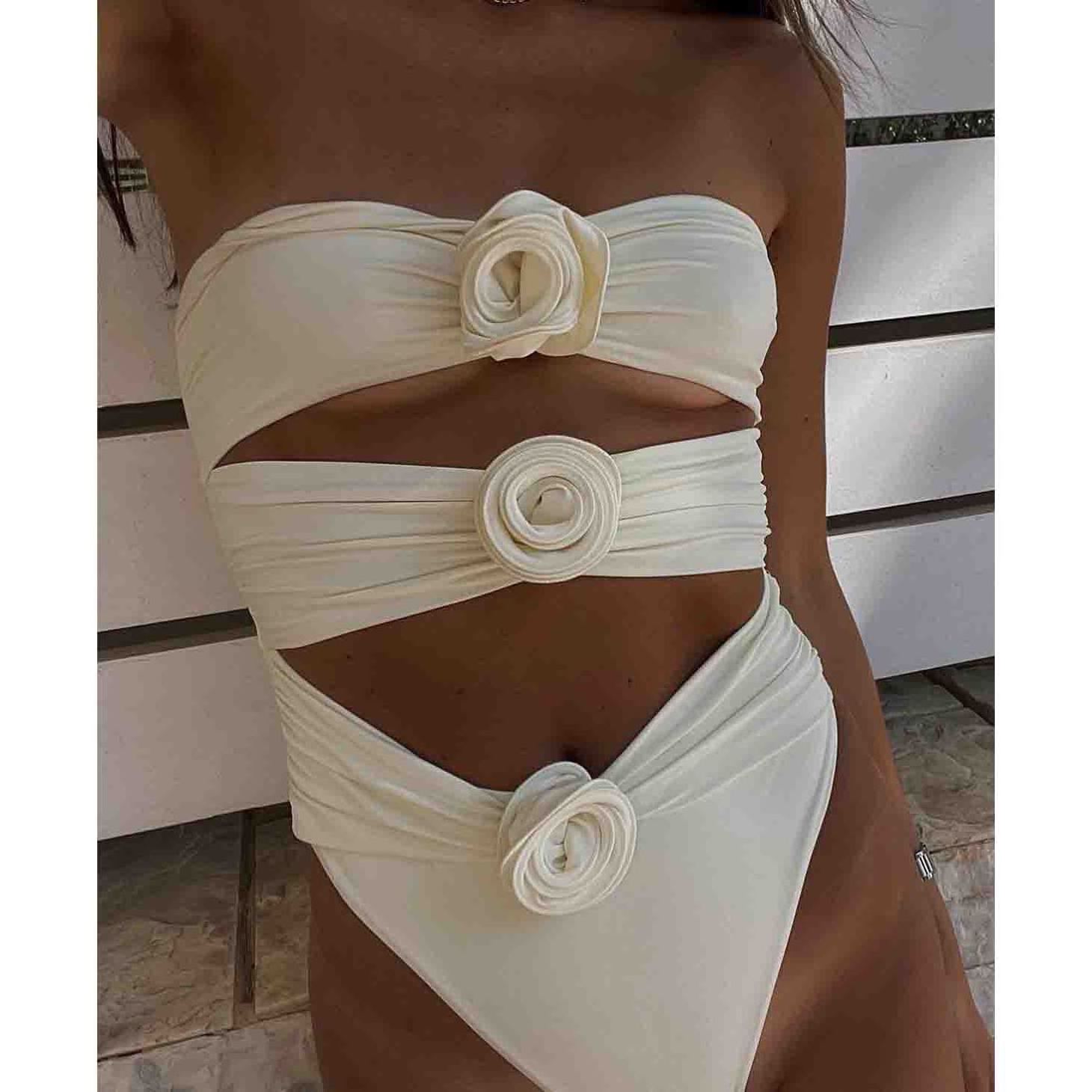 RedPeony Luxury Suit Beachwear 2024 Sexy Push Up Two Piece 3D Flower High Waist Bikini Set Women Swimwear Solid Swimsuit