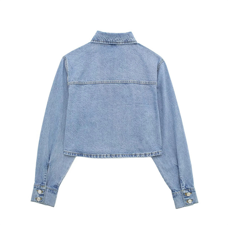 2023 wholesale plain blazer ladies long sleeve button down crop tops custom denim jean short shirt jackets for women suppliers