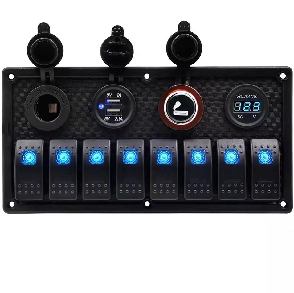 12V 8 Gang Waterproof with USB Charger and 3.1A Socket yacht RV car boat marine Rocker Switch Panel