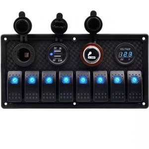 12V 8 Gang Waterproof with USB Charger and 3.1A Socket yacht RV car boat marine Rocker Switch Panel