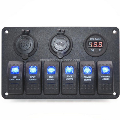 Marine/Boat/RV/Trailer Rocker Switch Panel with USB /Voltmeter /Power Socket