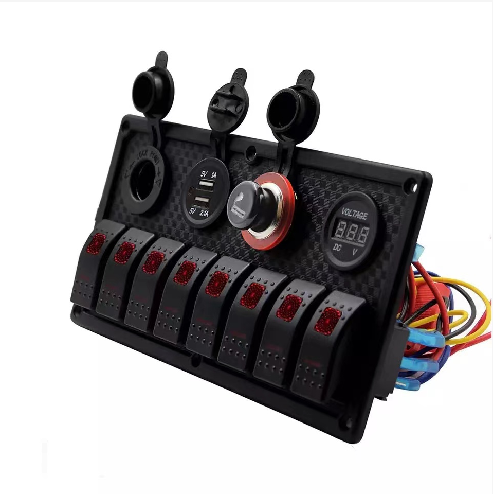 12V 8 Gang Waterproof with USB Charger and 3.1A Socket yacht RV car boat marine Rocker Switch Panel