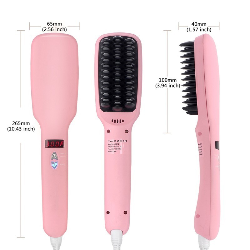 Fast Electric Smooth Brush Ceramic Hair Straightener Comb Flat Iron With Led Straight Brush