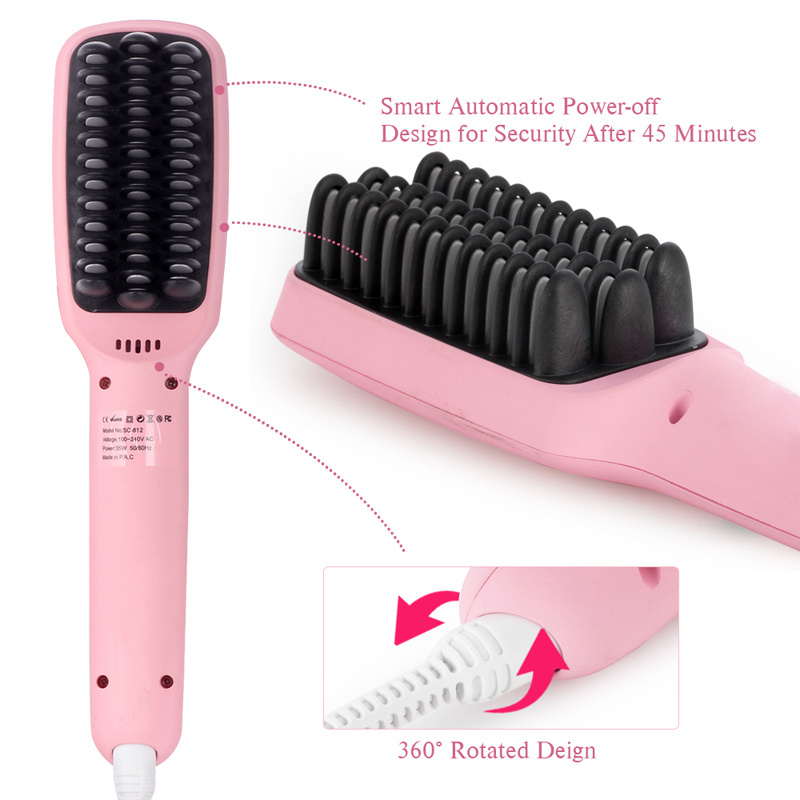 Fast Electric Smooth Brush Ceramic Hair Straightener Comb Flat Iron With Led Straight Brush