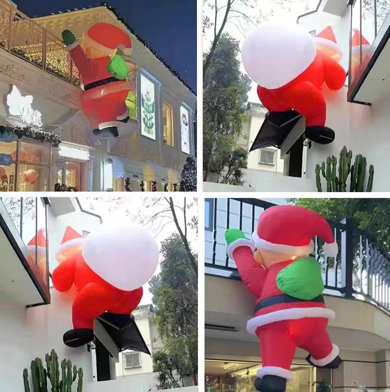 Xmas Holidays Events Building Outdoor Decoration Inflatable Santa Claus Balloon Climb A Wall Decoration